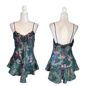 VINTAGE GOLD LABEL Victoria's Secret Floral Chemise - Green and Black
